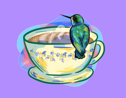 hummingbird with latte art